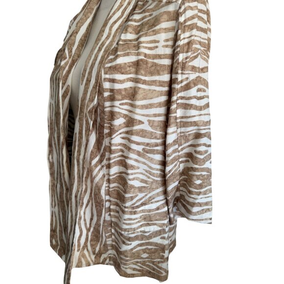 CHICOS Tan White Zebra Print Open Jacket Size Chicos 1 / US 8/10 - Picture 3 of 7